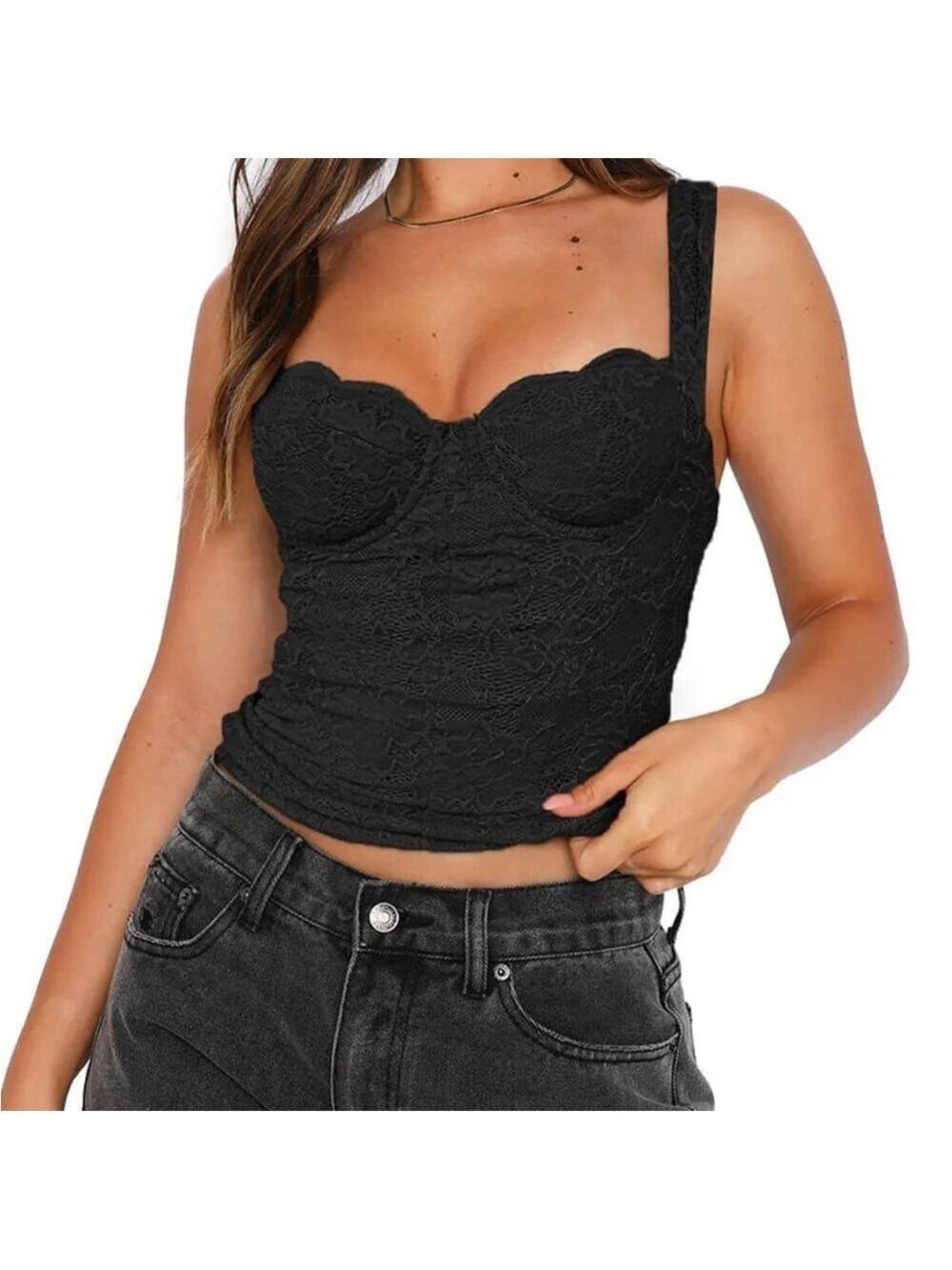 Elegant Black Lace Bustier Top